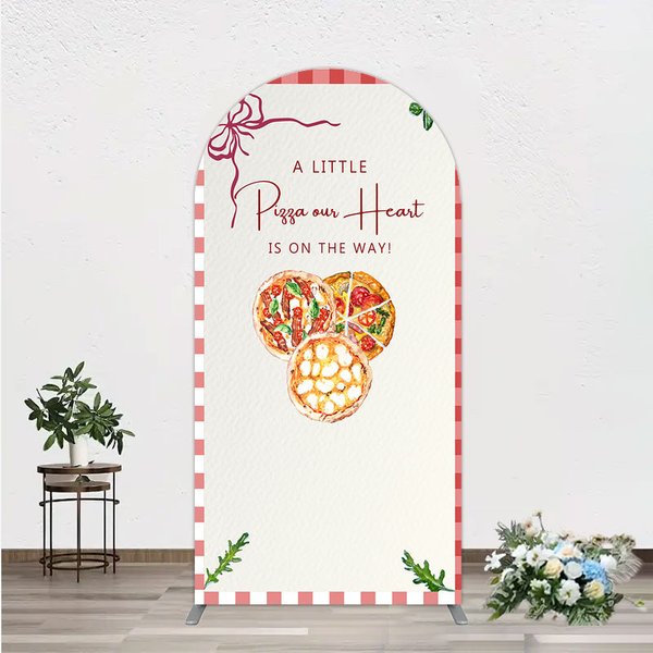 Aperturee A Little Pizza Our Heart is on the Way Arch Backdrop, Italian Food Themed, Red Gingham Baby Shower Decor, 1.6x4ft (50x120cm)