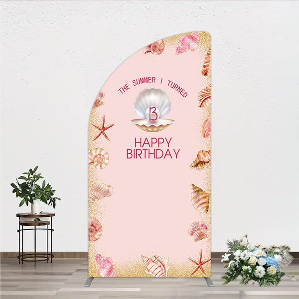 Aperturee The Summer I Turned 13 Half Moon Arch Backdrop for Birthday, Beach and Seashell Theme, Under the Sea Party Photo Booth, 1.6x4ft (50x120cm)