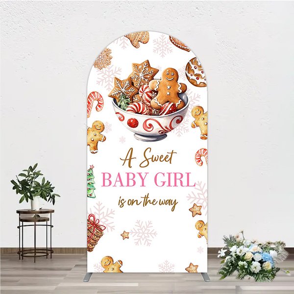 Aperturee A Sweet Baby Girl is on the Way Arch Backdrop, Christmas Gingerbread Cookie, Winter Holiday Baby Shower Decor, 1.6x4ft (50x120cm)