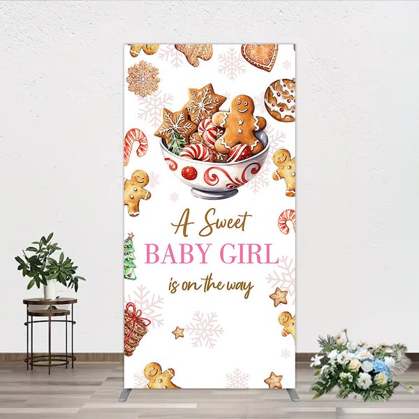 Aperturee A Sweet Baby Girl is on the Way Rectangle Backdrop, Christmas Gingerbread Cookie, Winter Holiday Baby Shower Decor, 1.6x4ft (50x120cm)