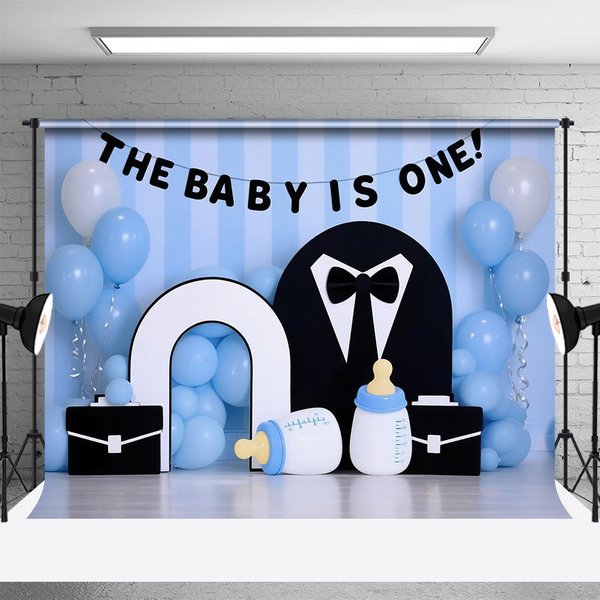 Aperturee Baby Blue Balloon Tuxedo Boss Cake Smash Backdrop, 3X2FT(1MX0.6M), 14 USD, birthday cake smash backdrops, YMHD2Z08-M