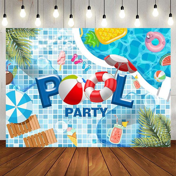 Aperturee Fresh Outdoor Summer Pool Party Birthday Backdrop, 5X3FT(1.5X1M), 15.07 USD, birthday backdrops, YMHD2Z23-E