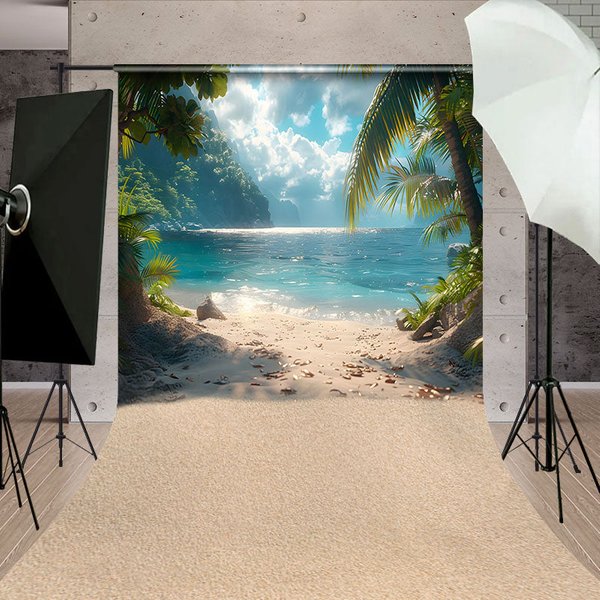 Aperturee Summer Nature Beach Palm Trees Sweep Photo Backdrop, 5 x 7 ft (1.5 x 2.1 m), 42 USD, sweep backdrops, YMSD2Z25-D