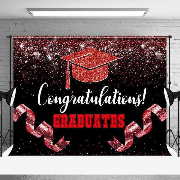 Aperturee Black Red Glitter Ribbons Congrats Grad Backdrop, 3X2FT(1MX0.6M), 14 USD, graduation backdrops, YZHD1P92-M