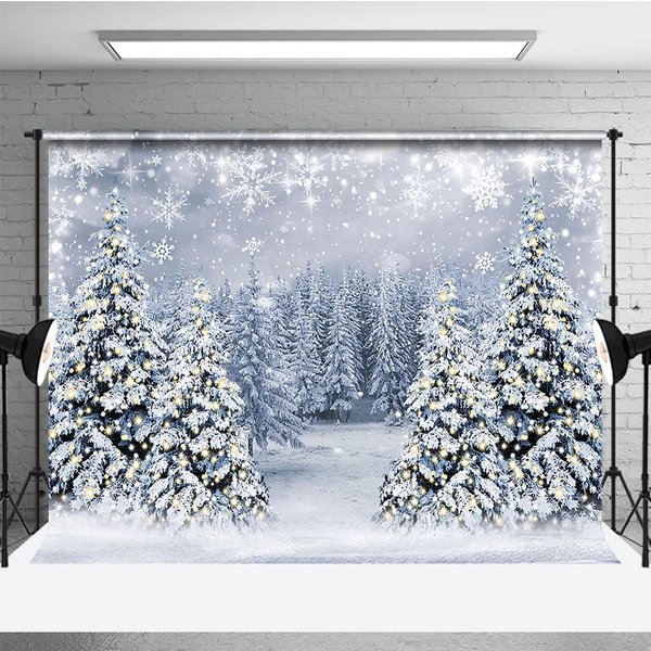 Aperturee Winter Wonderland Photography Backdrop, Snowy Christmas Tree Forest, Magical Holiday Snowfall Photo Background, 3x2ft (WxH)