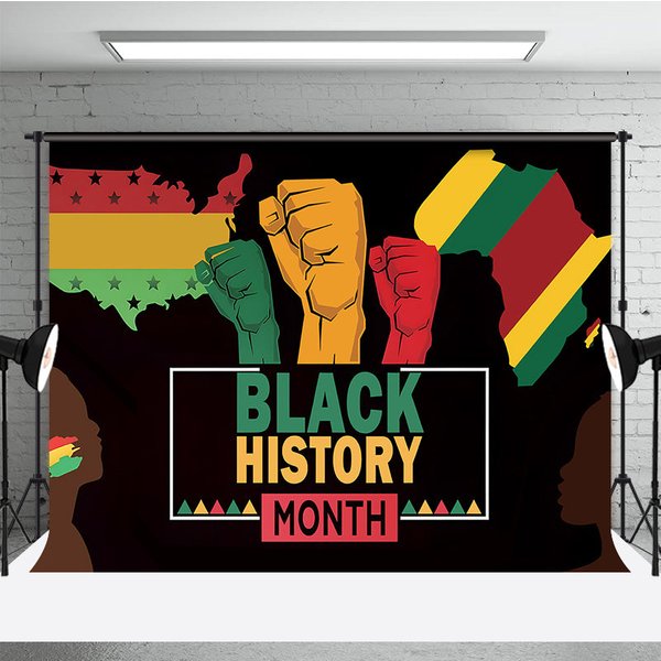 Aperturee Black History Month Backdrop Power and Unity Fist with USA and Africa Map Background, Professional Cultural Portrait Prop