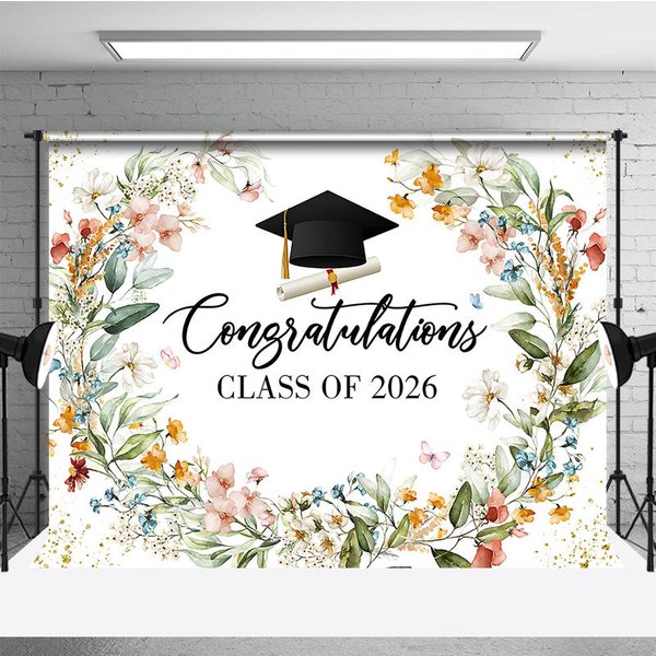 Aperturee Watercolor Floral Congratulations Class of 2026 Backdrop Studio Background