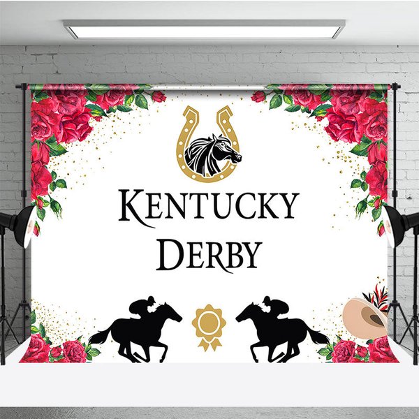 Aperturee Kentucky Derby Horse Racing Backdrop, Professional Floral Rose and Jockey Studio Background