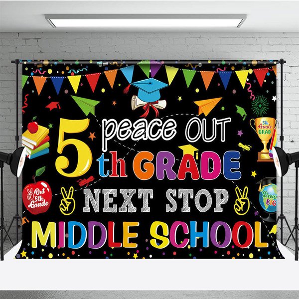 Aperturee Peace Out 5th Grade Next Stop Middle School Backdrop Graduation School Supplies Photo Background Studio Decor