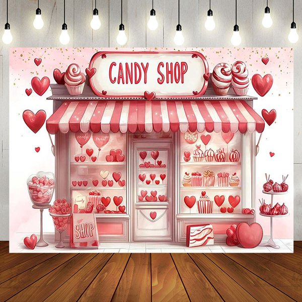 Aperturee Romantic Pink Hearts Candy Shop Birthday Backdrop | Happy Birthday Backdrop | Birthday Curtain Backdrop | Birthday Party Decorations