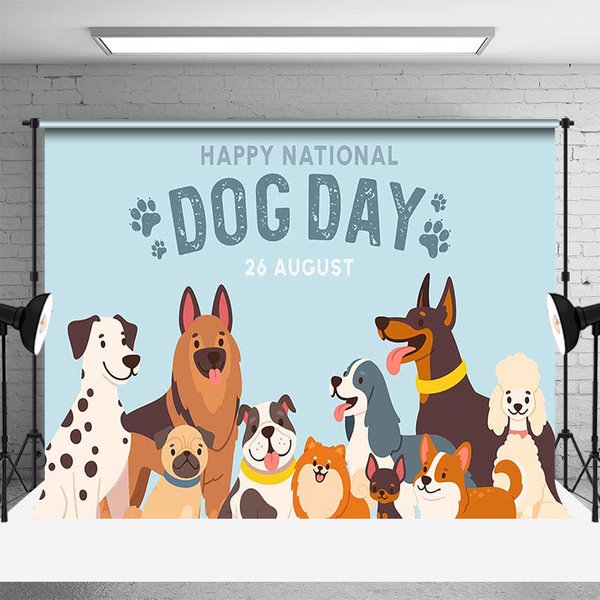 Aperturee Various Puppy Blue Happy National Dog Day Backdrop, 3X2FT(1MX0.6M), 14 USD, commemorative backdrops, ZHF715A-M