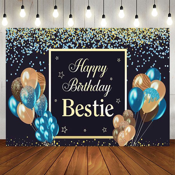 Aperturee Navy Glitter Balloons Bestie Happy Birthday Backdrop, 5X3FT(1.5X1M), 15.07 USD, birthday backdrops, ZHF747A-E