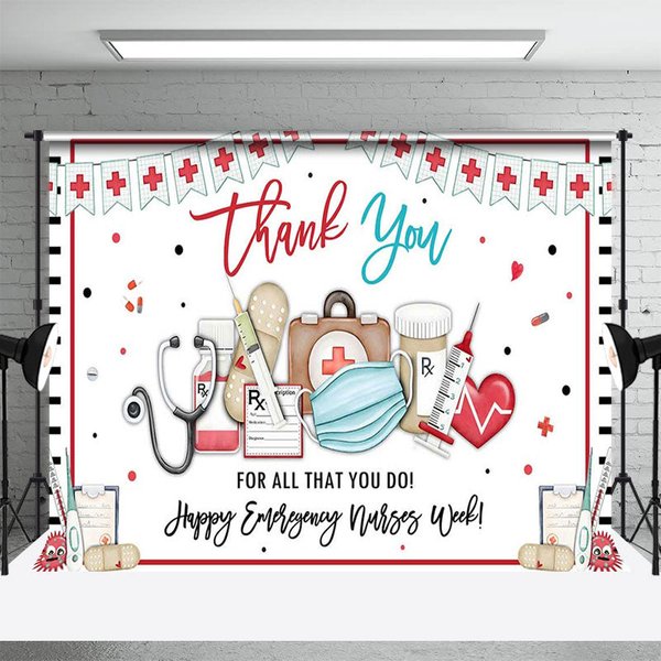 Aperturee Happy Emergency Nurses Week Cross Flags Backdrop, 3X2FT(1MX0.6M), 14 USD, thank you backdrops, ZHF783A-M