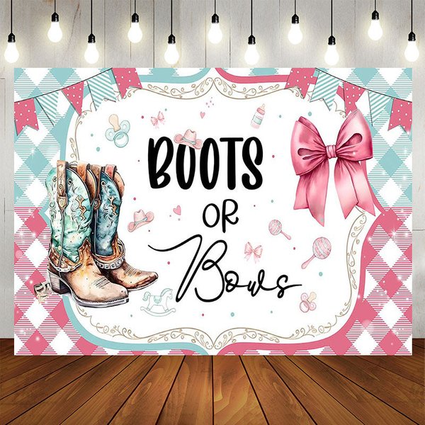 Aperturee Watercolor Boots or Bows Gender Reveal Backdrop Artistic Portrait