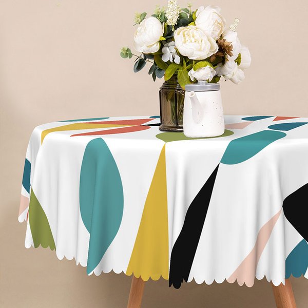 Aperturee Modern Colorful Geometric Round Tablecloth, for Contemporary and Fun Birthday Party Decorations, Diameter 48inch
