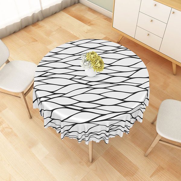 Aperturee Modern Black and White Geometric Stripe Round Tablecloth, for Contemporary and Minimalist Dining Decor, Diameter 48inch