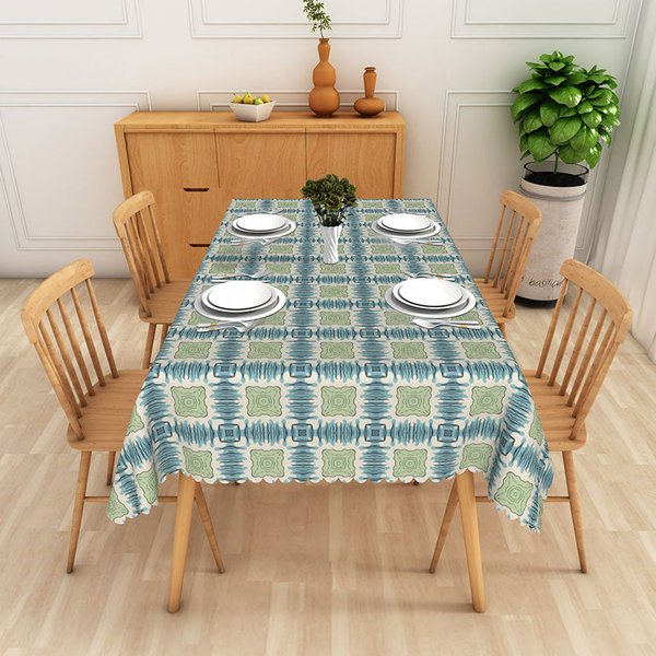 Aperturee Tribal Diamond Rectangle Tablecloth, Sage Green Geometric Table Cover Studio