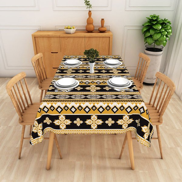 Aperturee Ornate Damask Rectangle Tablecloth, Black and Gold Style Table Cover Studio