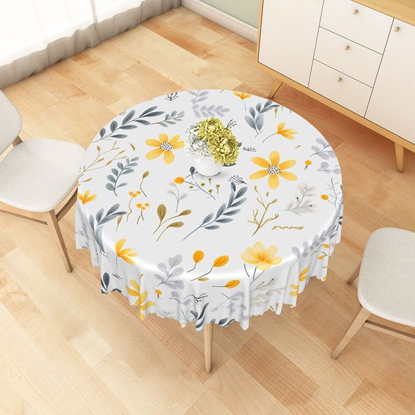 Aperturee Yellow Sunflowers and Grey Leaves Round Tablecloth, High-Resolution Botanical Design Table Cover for Decor
