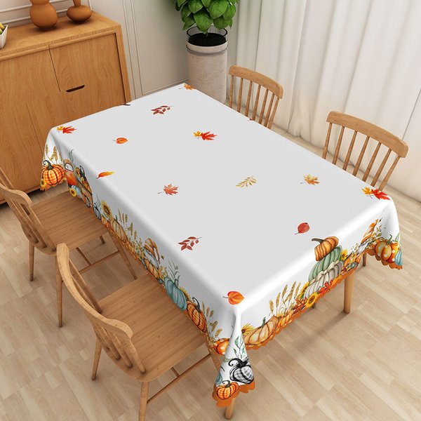 Aperturee Autumn Gnome Tablecloth with Pumpkins and Fall Leaves, for Rustic Thanksgiving and Harvest Decor, 52x70in (WxH)