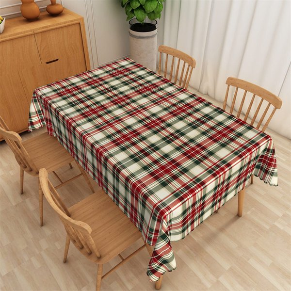 Aperturee Christmas Plaid Rectangle Tablecloth, Cream Red and Green Tartan, Classic Traditional Holiday Table Cover