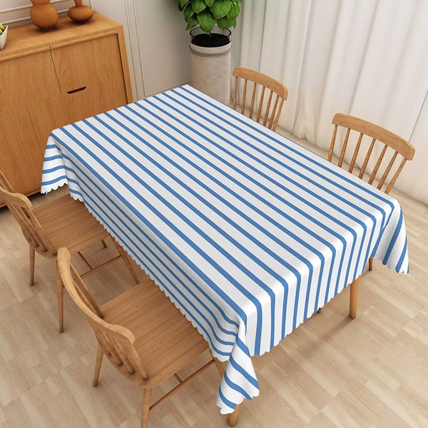 Aperturee Blue and White Striped Rectangle Tablecloth, Classic Vertical Stripe Table Cover, Geometric Photo Prop