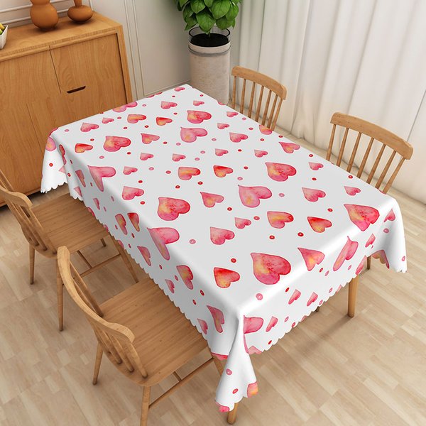 Aperturee Pink Watercolor Heart Rectangle Tablecloth, Soft Red Love Pattern Table Cover, Pastel Photography Backdrop