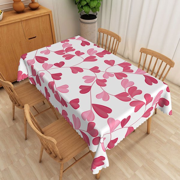 Aperturee Pink Heart Leaf Rectangle Tablecloth, Botanical Love Vine Table Cover, Soft Floral Backdrop
