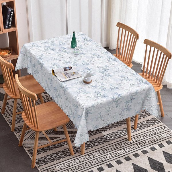 Aperturee Simple Modern Floral Rectangle Tablecloth, Grey and Blue Watercolor Print, Elegant Minimalist Kitchen Decor, 52x70in (WxH)