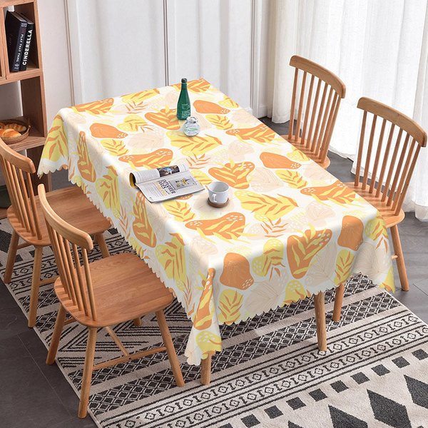 Aperturee Abstract Autumn Leaves Rectangle Tablecloth, Yellow and Orange Modern Art Foliage, Fall Season Kitchen Dining Decor, Abstract Art Background