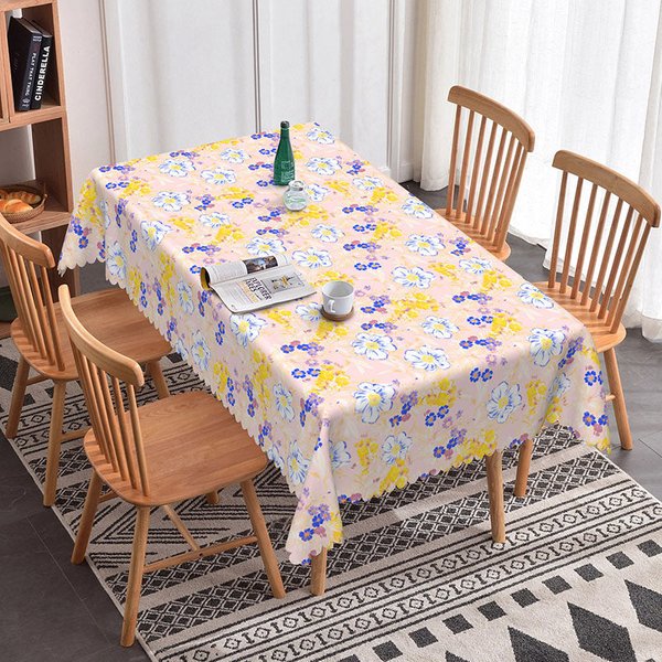 Aperturee Pink Wildflower Rectangle Tablecloth Small Yellow Blue Daisy Floral Pattern Dining Cover Decor