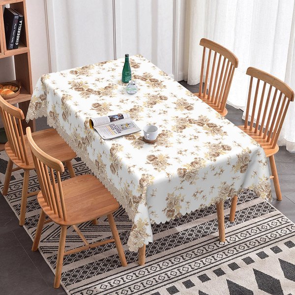 Aperturee Vintage Sepia Rose Rectangle Tablecloth Retro Floral Prop