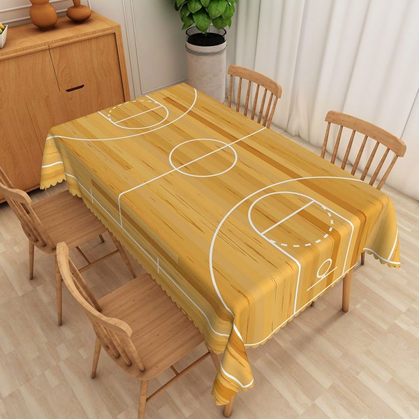 Aperturee Basketball Court Tablecloth in Yellow and White, for Sports Themed Birthday Party and Game Day Events, 52x70in (WxH)