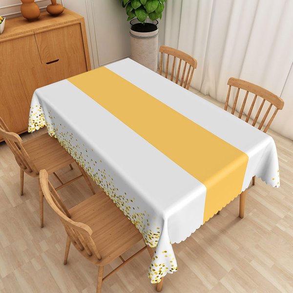 Aperturee Cheerful Polka Dot Tablecloth with Yellow and Gold Dots on White, for Birthday Party or Summer Decor, 52x70in (WxH)
