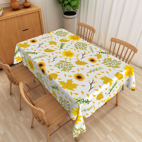 Aperturee Modern Sunflower Tablecloth with Yellow Floral Pattern, for Farmhouse Kitchen, Summer, or Fall Decor, 52x70in (WxH)