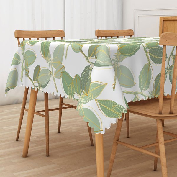 Aperturee Boho Spring Tablecloth with Green and Gold Leaves, Elegant Botanical Decor for Wedding or Party, 52x70in (WxH)