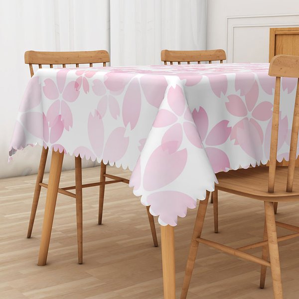Aperturee Cute and Sweet Pink Peach Blossom Rectangle Tablecloth, for Spring Festival and Girls Party Decorations, 52x70in (WxH)