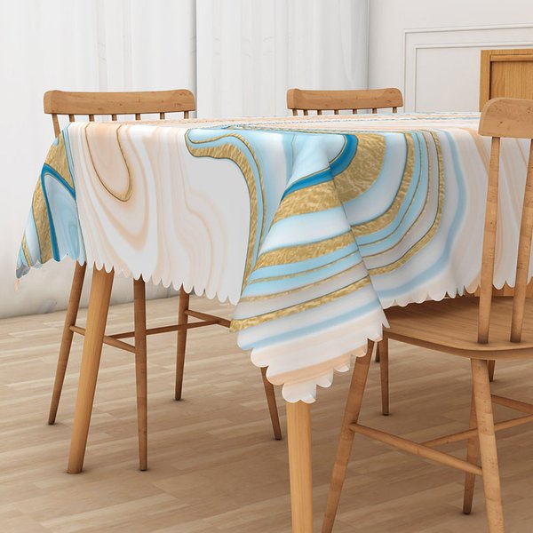 Aperturee Earth Tone Abstract Rectangle Tablecloth with Blue and Beige Gradient, for Modern Coastal Dining Decor, 52x70in (WxH)
