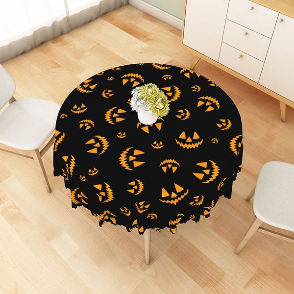 Aperturee Black and Orange Jack-o'-Lantern Halloween Round Tablecloth, for Spooky and Festive Party Decor, Diameter 48inch