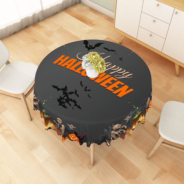 Aperturee Grey Halloween Round Tablecloth with Mummy, Bats, and Jack-o'-Lanterns, for Spooky Kids Party Decor, Diameter 48inch