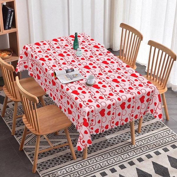 Aperturee Red Heart Pink Swirl Rectangle Tablecloth, Romantic Valentine Day Love Table Cover, Sweet Style Prop