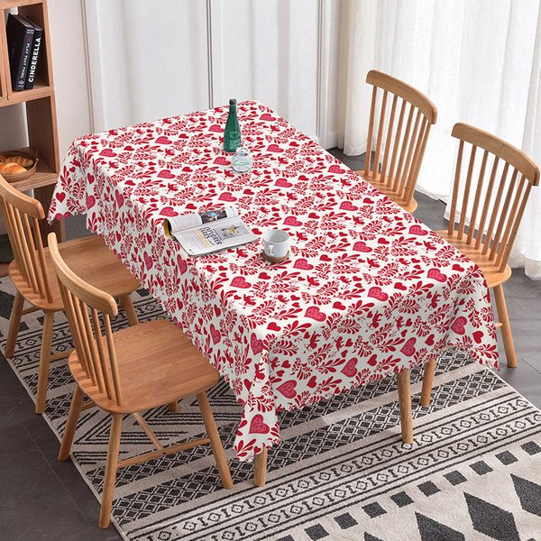 Aperturee Red Cupid and Heart Rectangle Tablecloth, Romantic Folk Art Silhouette, Valentine Wedding Party Dining Decor, Artistic Pattern Prop