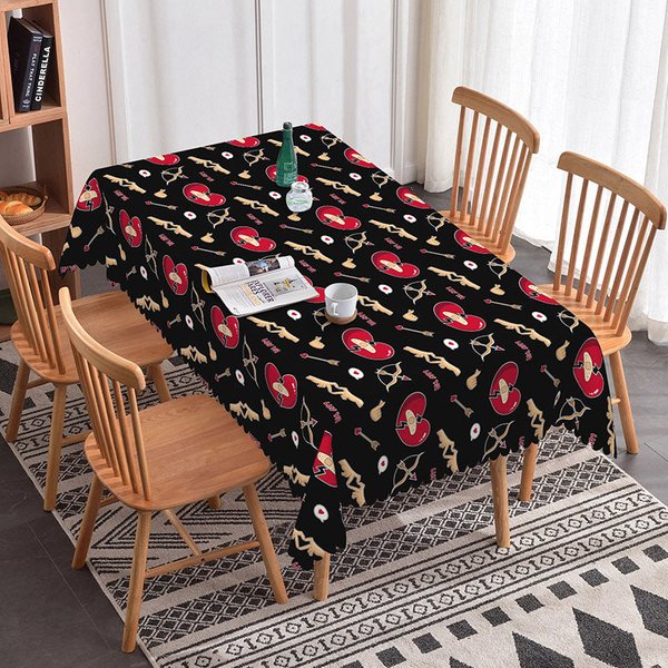 Aperturee Broken Heart Bandage Rectangle Tablecloth, Black Anti Valentine Pattern, Funny Breakup Party Dining Decor, Edgy Photo Prop