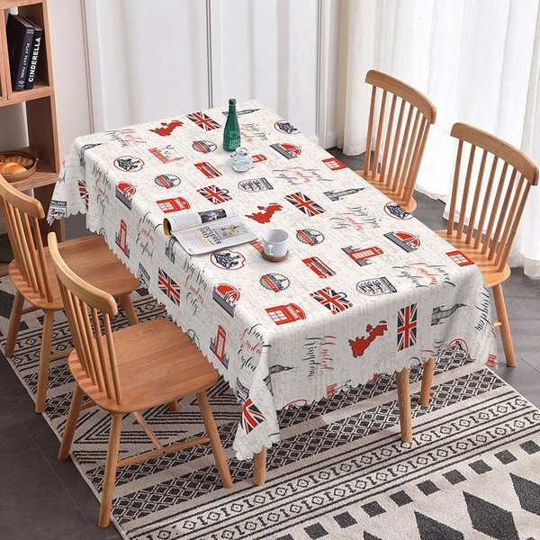 Aperturee London Travel Landmark Rectangle Tablecloth, Union Jack Big Ben Red Bus, British Theme Kitchen Dining Decor, Travel Theme Backdrop