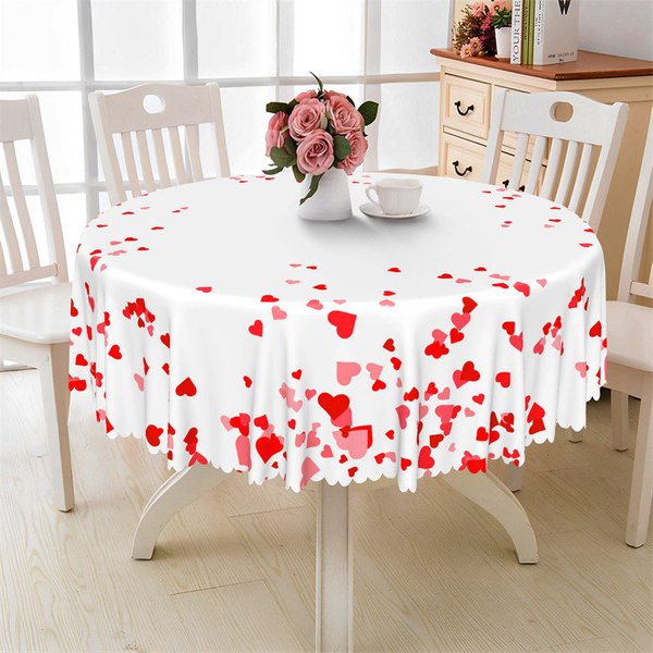 Aperturee Minimalist Red Heart Round Tablecloth, Clean Love Pattern Studio Prop