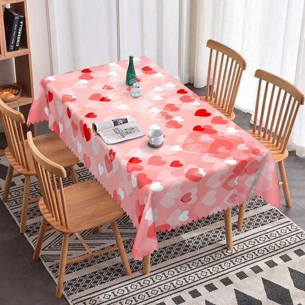 Aperturee Pink Scattered Heart Rectangle Tablecloth, Soft Pastel Love Pattern, Dreamy Valentine Kitchen Decor, Soft Focus Background
