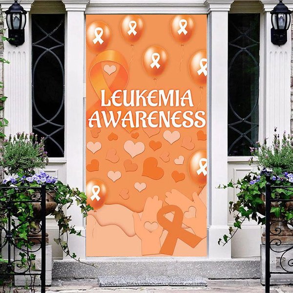 Aperturee Orange Hearts Leukemia Awareness Propaganda Door Cover, 30x80 Inch, 28.48 USD, party door covers, ZXML137A-A