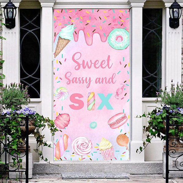 Aperturee Pink Candyland Sweet Sassy And Six Birthday Door Cover, 30x80 Inch, 28.48 USD, birthday door covers, ZZML127A-A