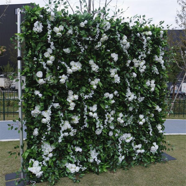 Aperturee Green Leaves White Flower Artificial Party Decor, 4 x 8 ft (1.2 x 2.4 m), 681 USD, artificial flower wall, S0D4795-S