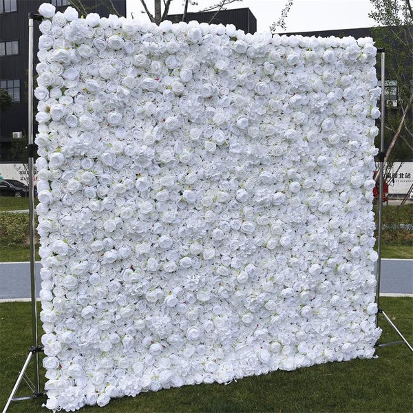 Aperturee White Faux Flower Wall Panels For Wedding Decoration, 4 x 8 ft (1.2 x 2.4 m), 608 USD, artificial flower wall, S0D4823-S